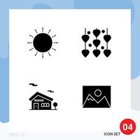 Set of 4 Modern UI Icons Symbols Signs for sun building sunrise love house Editable Vector Design Elements