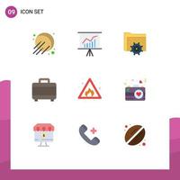 Modern Set of 9 Flat Colors and symbols such as sign fire setting alert project Editable Vector Design Elements