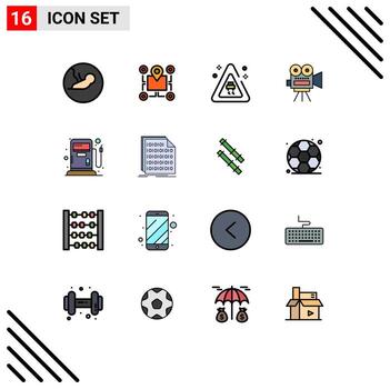 16 User Interface Flat Color Filled Line Pack of modern Signs and Symbols of gas education pointer filam camera Editable Creative Vector Design Elements