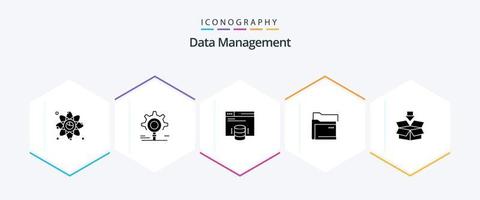 paquete de iconos de 25 glifos de gestión de datos que incluye datos. web. investigación . servidor sitio web de alojamiento vector