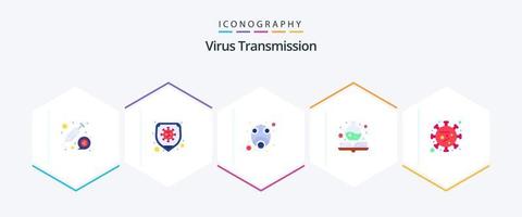 transmisión de virus 25 paquete de iconos planos que incluye coronavirus. epidemia. libro de medicina manual vector