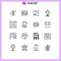 User Interface Pack of 16 Basic Outlines of delete prize diet edge competitive Editable Vector Design Elements