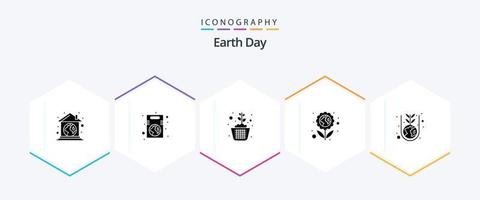 Earth Day 25 Glyph icon pack including planting. flower. tree. environmental protection. plant vector