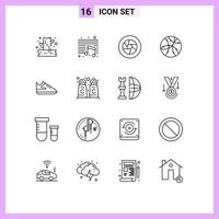 Pack of 16 Modern Outlines Signs and Symbols for Web Print Media such as exercise network aperture internet photo Editable Vector Design Elements