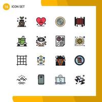 Modern Set of 16 Flat Color Filled Lines and symbols such as golf hose cd fire alarm Editable Creative Vector Design Elements