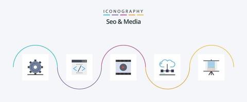 paquete de iconos seo y media flat 5 que incluye optimización. motor. SEO informática. web vector