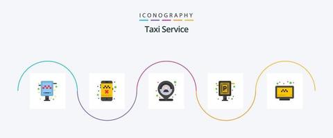 paquete de iconos de 5 planos de servicio de taxi incluido en línea. firmar. cliente. estacionamiento. persona vector