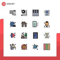 Pack of 16 Modern Flat Color Filled Lines Signs and Symbols for Web Print Media such as globe tasks audio clipboard sound Editable Creative Vector Design Elements