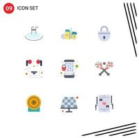 9 Universal Flat Colors Set for Web and Mobile Applications headset hardware coffee computer security Editable Vector Design Elements