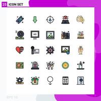 User Interface Pack of 25 Basic Filled line Flat Colors of brain idea human presentation hologram Editable Vector Design Elements