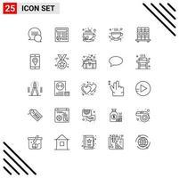 Modern Set of 25 Lines and symbols such as studies cupboard chinese coffee tea Editable Vector Design Elements