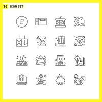 Pack of 16 Modern Outlines Signs and Symbols for Web Print Media such as reverse left tablet fast forward food Editable Vector Design Elements