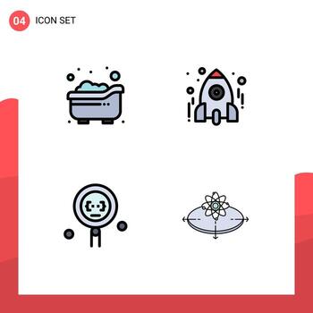 conjunto moderno de 4 colores planos y símbolos de línea de llenado, como codificación de bebés, desarrollo de cohetes para niños, elementos de diseño de vectores editables