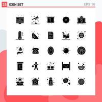 Universal Icon Symbols Group of 25 Modern Solid Glyphs of sync analysis reel processing preferences Editable Vector Design Elements