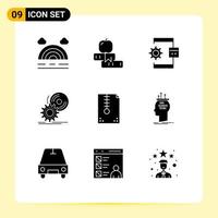 conjunto de 9 iconos de interfaz de usuario modernos signos de símbolos para el proceso de disco de la aplicación de instalación de DVD elementos de diseño vectorial editables vector