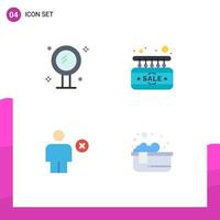 Pack of 4 Modern Flat Icons Signs and Symbols for Web Print Media such as bathroom avatar mirror sale delete Editable Vector Design Elements