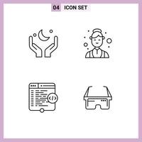 4 User Interface Line Pack of modern Signs and Symbols of pray code cresent female website Editable Vector Design Elements