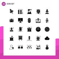 25 Thematic Vector Solid Glyphs and Editable Symbols of startup parcel ladle shield package Editable Vector Design Elements