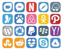 20 Social Media Icon Pack Including search blackberry air bnb paypal cms vector