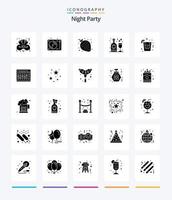 Creative Night Party 25 Glyph Solid Black icon pack  Such As party. drink. strawberry. wine. disco vector