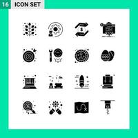 Set of 16 Vector Solid Glyphs on Grid for website globe programmer progress money Editable Vector Design Elements