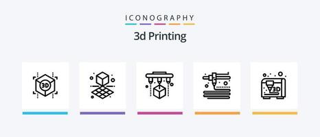 Paquete de iconos de línea de impresión 3d 5 que incluye impresora. capa. modelado. impresión. d. diseño de iconos creativos vector