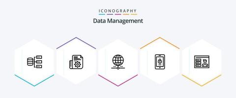 Data Management 25 Line icon pack including encryption . network. setting . data . globe vector