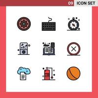 Editable Vector Line Pack of 9 Simple Filledline Flat Colors of calculator player compass music player ipod Editable Vector Design Elements