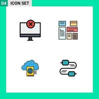 Set of 4 Commercial Filledline Flat Colors pack for computers cloud hardware advertising folder Editable Vector Design Elements