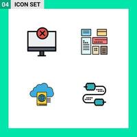 Set of 4 Commercial Filledline Flat Colors pack for computers cloud hardware advertising folder Editable Vector Design Elements