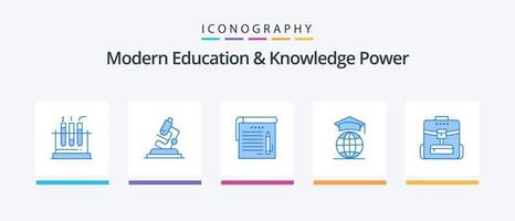 Modern Education And Knowledge Power Blue 5 Icon Pack Including backbag. graduation. student . online. globe. Creative Icons Design vector