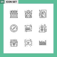 Group of 9 Outlines Signs and Symbols for communication gps test compass navigation Editable Vector Design Elements