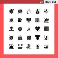 Group of 25 Solid Glyphs Signs and Symbols for flower spy moon hacker fireworks Editable Vector Design Elements