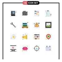 Flat Color Pack of 16 Universal Symbols of wrench list high expertise checklist Editable Pack of Creative Vector Design Elements