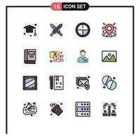 Modern Set of 16 Flat Color Filled Lines and symbols such as knowledge book army security processor Editable Creative Vector Design Elements