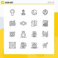 User Interface Pack of 16 Basic Outlines of color image repair login user Editable Vector Design Elements