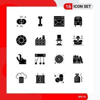 16 Thematic Vector Solid Glyphs and Editable Symbols of camera logistic contact deliver auto Editable Vector Design Elements