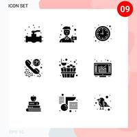 Set of 9 Vector Solid Glyphs on Grid for support help portrait faq watch Editable Vector Design Elements