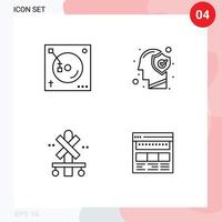 paquete de 4 signos y símbolos modernos de colores planos de línea rellena para medios de impresión web, como elementos de diseño de vectores editables de estación humana de sonido cruzado mixto