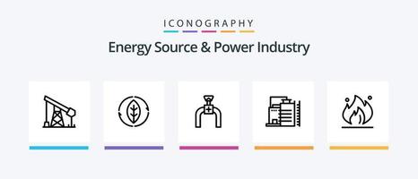 fuente de energía y paquete de iconos de la línea 5 de la industria de energía que incluye innovación. tóxico. eléctrico. barril de petroleo barril. diseño de iconos creativos vector