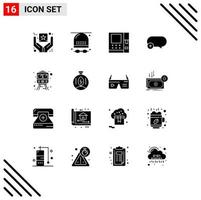 Group of 16 Modern Solid Glyphs Set for train add hat message chat Editable Vector Design Elements