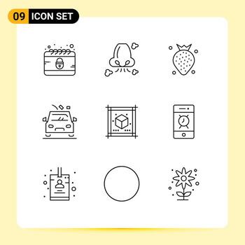 Mobile Interface Outline Set of 9 Pictograms of cube gravel pollution danger berry Editable Vector Design Elements