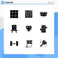 9 Thematic Vector Solid Glyphs and Editable Symbols of jewel ecommerce hands diamond baby Editable Vector Design Elements