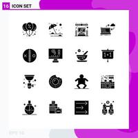 16 Thematic Vector Solid Glyphs and Editable Symbols of costume dashboard speaker data sync Editable Vector Design Elements