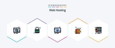 Web Hosting 25 FilledLine icon pack including database. web. web. online. upload vector