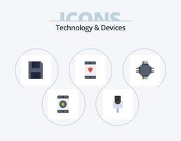 dispositivos flat icon pack 5 diseño de iconos. chip. amar. desct. corazón. Teléfono móvil vector