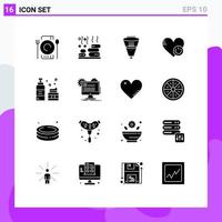 Set of 16 Modern UI Icons Symbols Signs for like switch data off funnel Editable Vector Design Elements