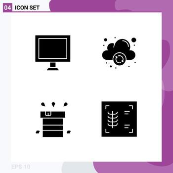 Modern Set of 4 Solid Glyphs and symbols such as computer resistant cloud bag chest Editable Vector Design Elements
