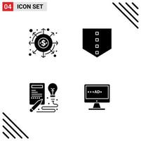 Stock Vector Icon Pack of 4 Line Signs and Symbols for distribution creative money shield tv Editable Vector Design Elements