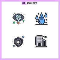 4 Thematic Vector Filledline Flat Colors and Editable Symbols of eye danger view design security Editable Vector Design Elements